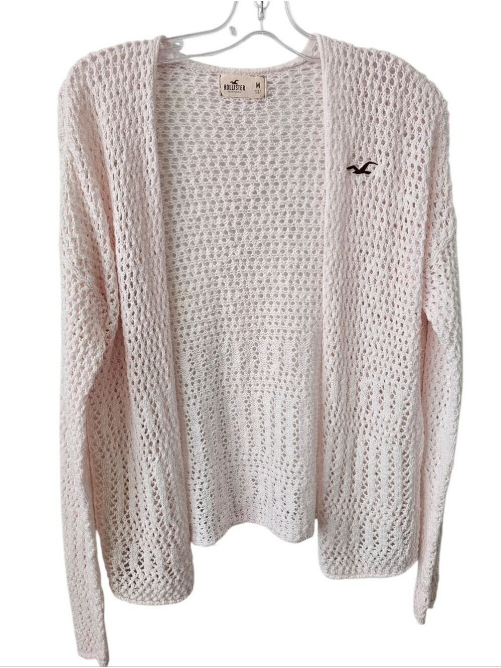 HOLLISTER Pink Open Knit Y2K Casual Long Sleeve Cardigan Size Medium